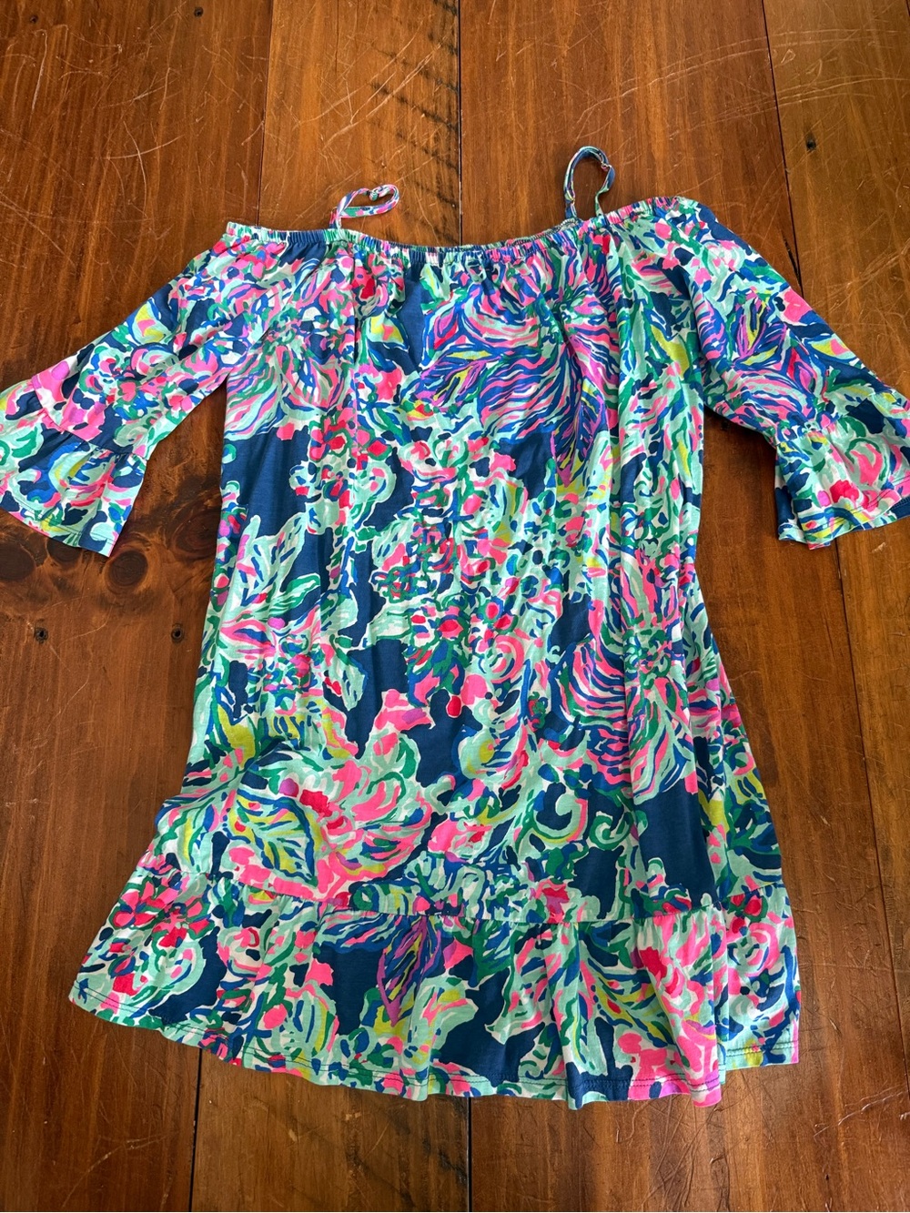 Lilly Pulitzer Navy Multicolor Floral Off-Shoulder Dress